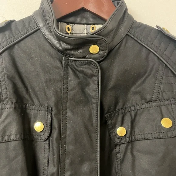 Authentic Barbour Belted Waxed Jacket - Black - Leather Trim Sz US 8 UK 12 - Picture 4 of 14